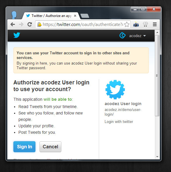 Sign in with Twitter, How to implement Sign in with Twitter, implementing Sign in with Twitter, Twitter redirection on Sign in with Twitter